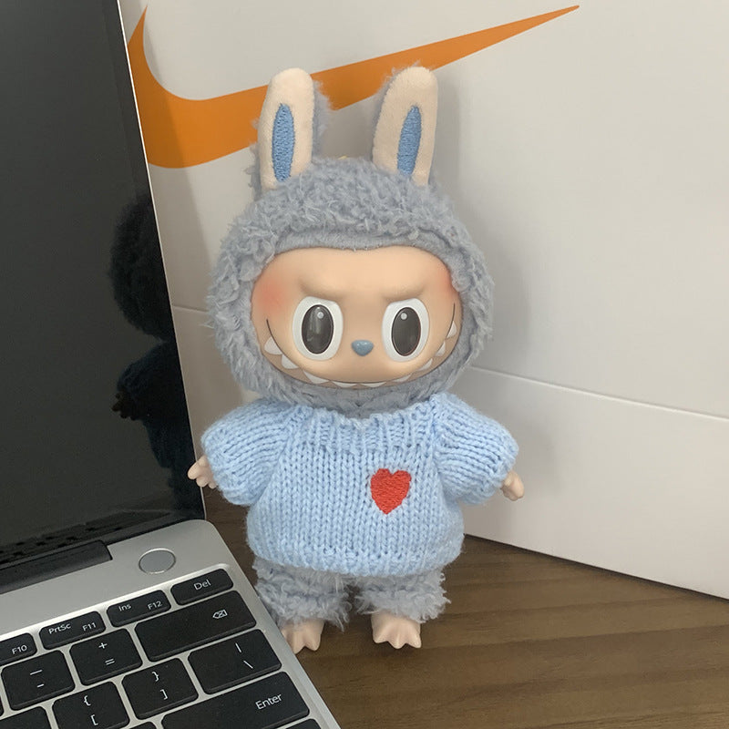 (only-clothes) Labubu Baby Clothes Vinyl Doll Knitted Sweater Hat Casual Trendy Outfit (doll not included)