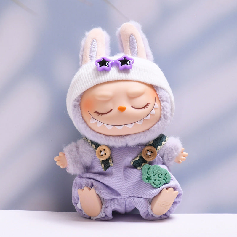 (only-clothes) First and Second Generation Labubu Pendant Luck Overalls Hat Set Labubu Dress-Up Doll Clothes