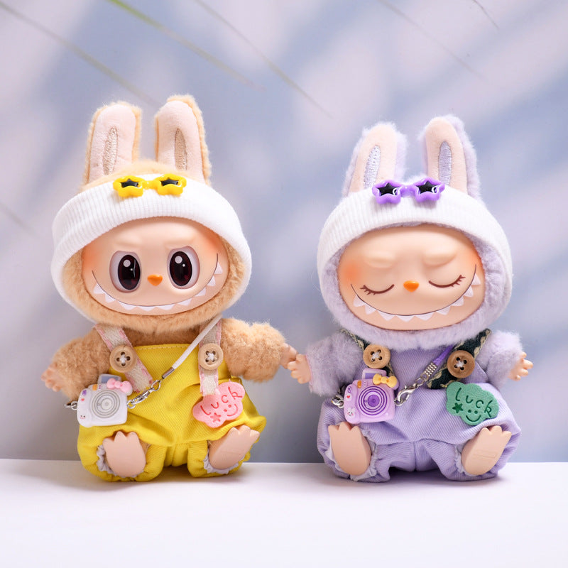 (only-clothes) First and Second Generation Labubu Pendant Luck Overalls Hat Set Labubu Dress-Up Doll Clothes