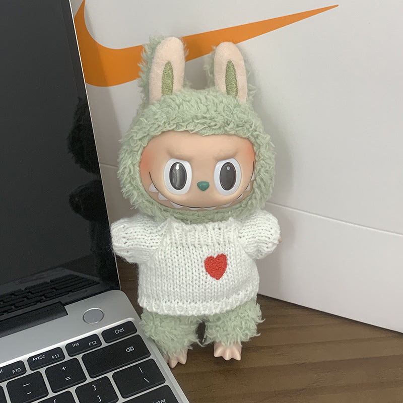 (only-clothes) Labubu Baby Clothes Vinyl Doll Knitted Sweater Hat Casual Trendy Outfit (doll not included)