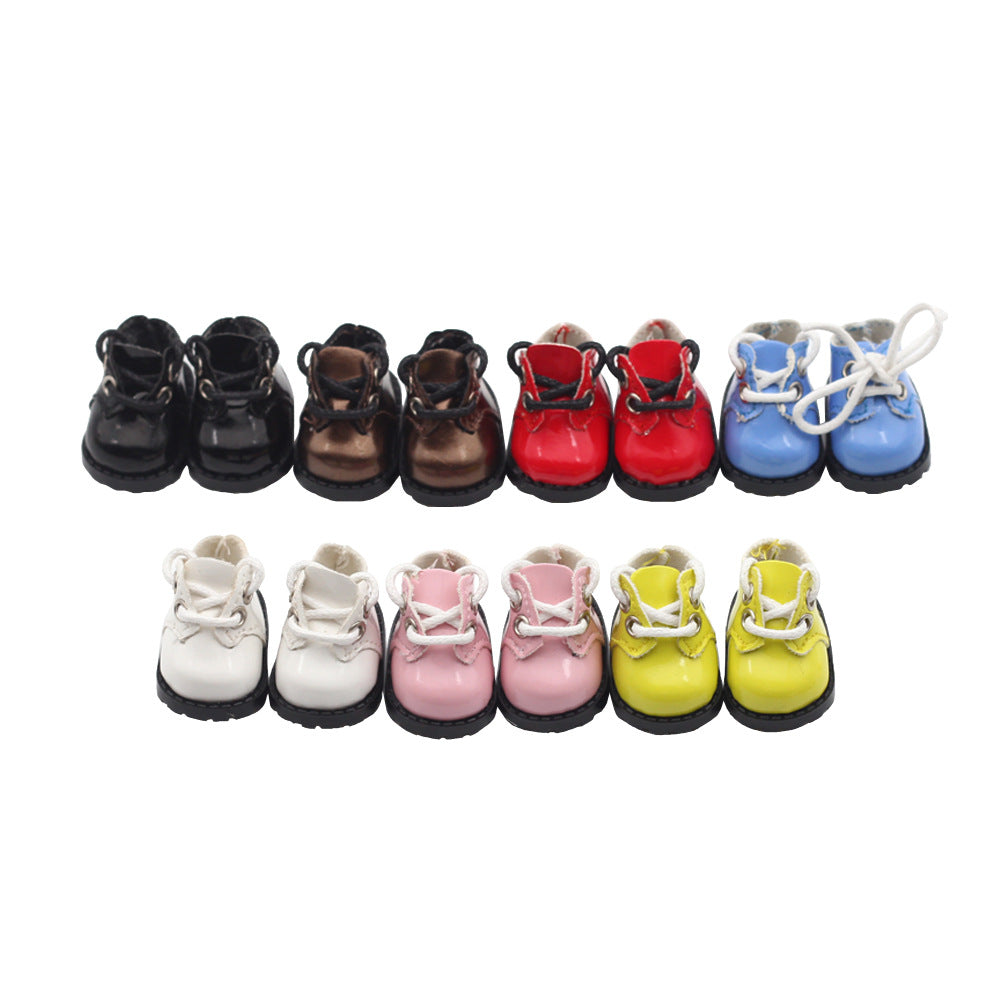 (only-clothes) Labubu 10cm Cotton Doll Shiny Leather Round Toe Lace-up Suit Shoes Finger Shoes 3.8*2.3cm