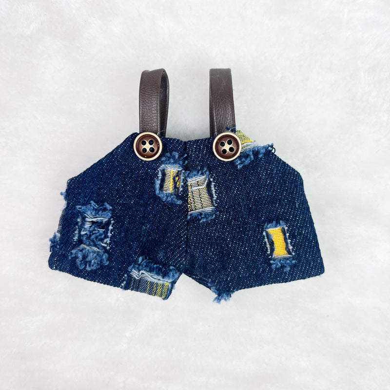 (only-clothes) Only Selling Clothes] 17cm Pendant Blind Box Labubu Doll Clothes Keychain Labubu Plush Doll Denim Clothes Cute