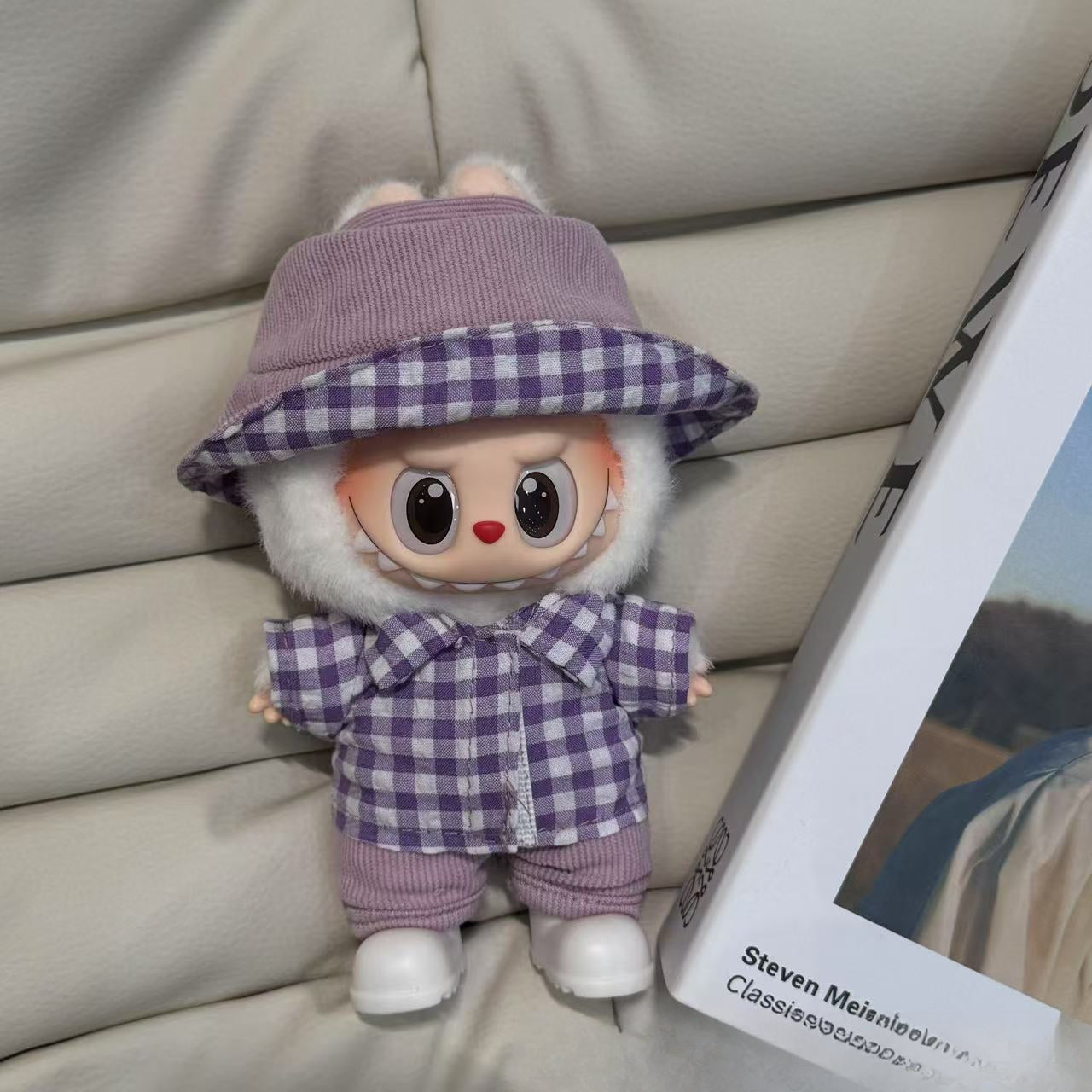 (only-clothes) Only Clothes 17cm Labubu Doll Clothes Second and Third Generation Vinyl Doll Clothes Plaid Shirt Set Hat Shoes