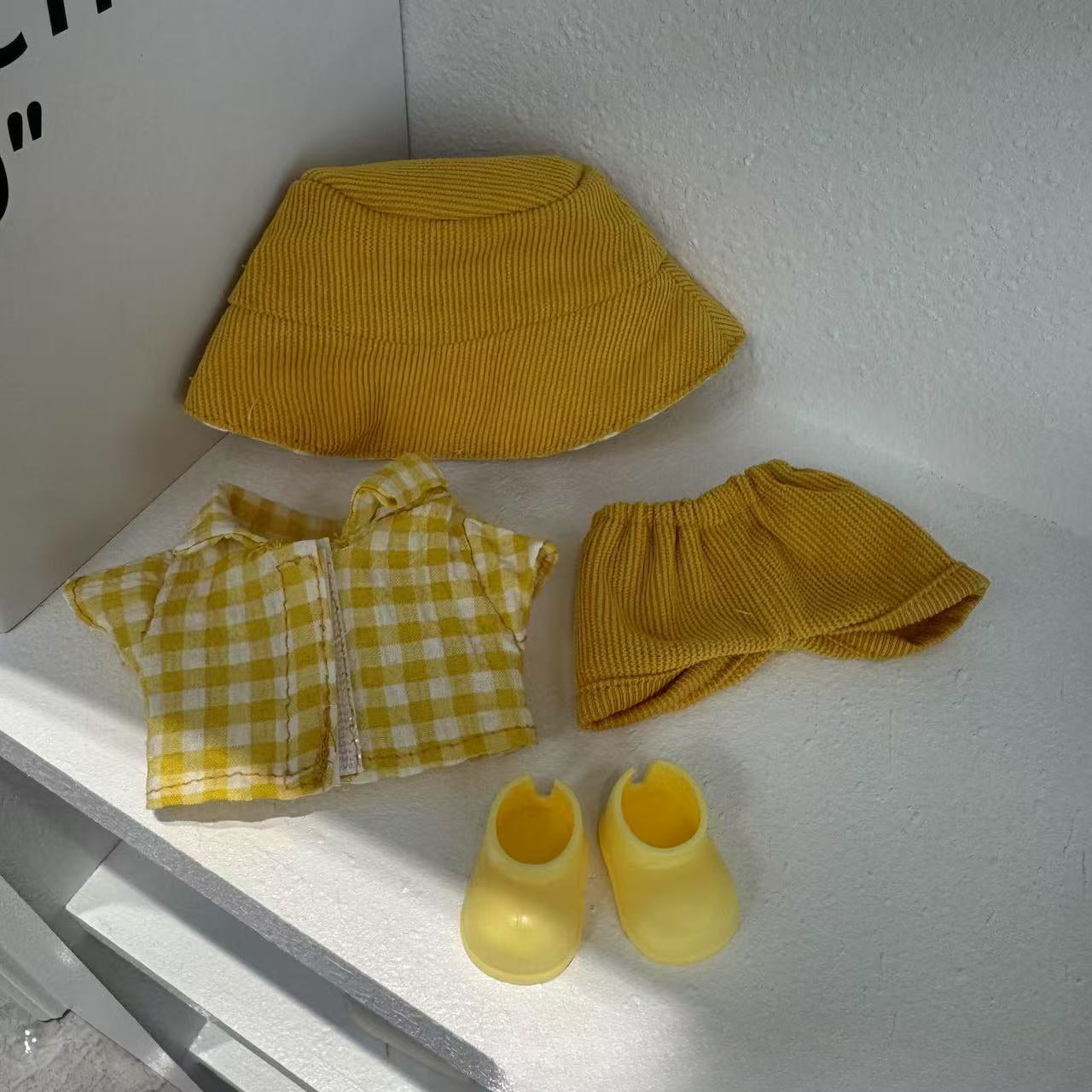 (only-clothes) Only Clothes 17cm Labubu Doll Clothes Second and Third Generation Vinyl Doll Clothes Plaid Shirt Set Hat Shoes