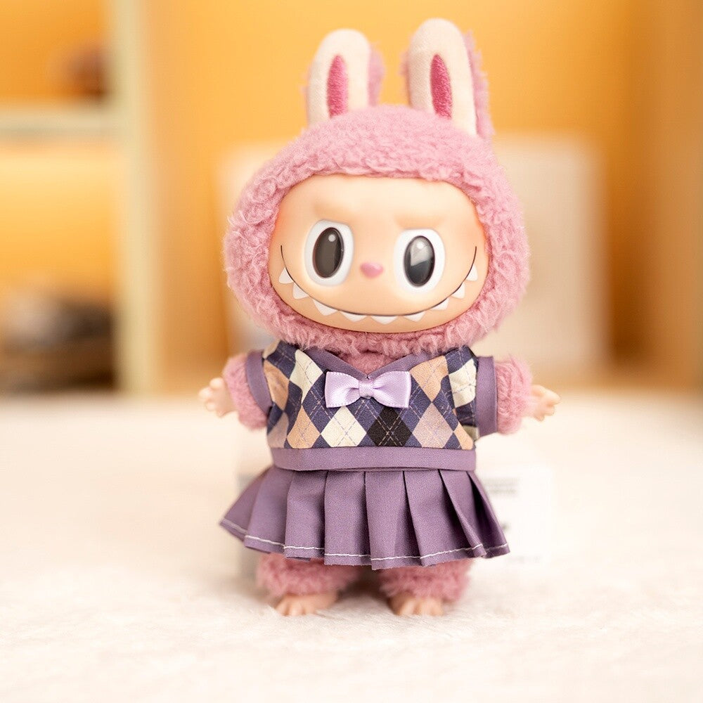 (only-clothes) Labubu Doll Clothes 17cm Labubu Clothes Blind Box Doll Dress Up Set Cute Dress Up British Style Set