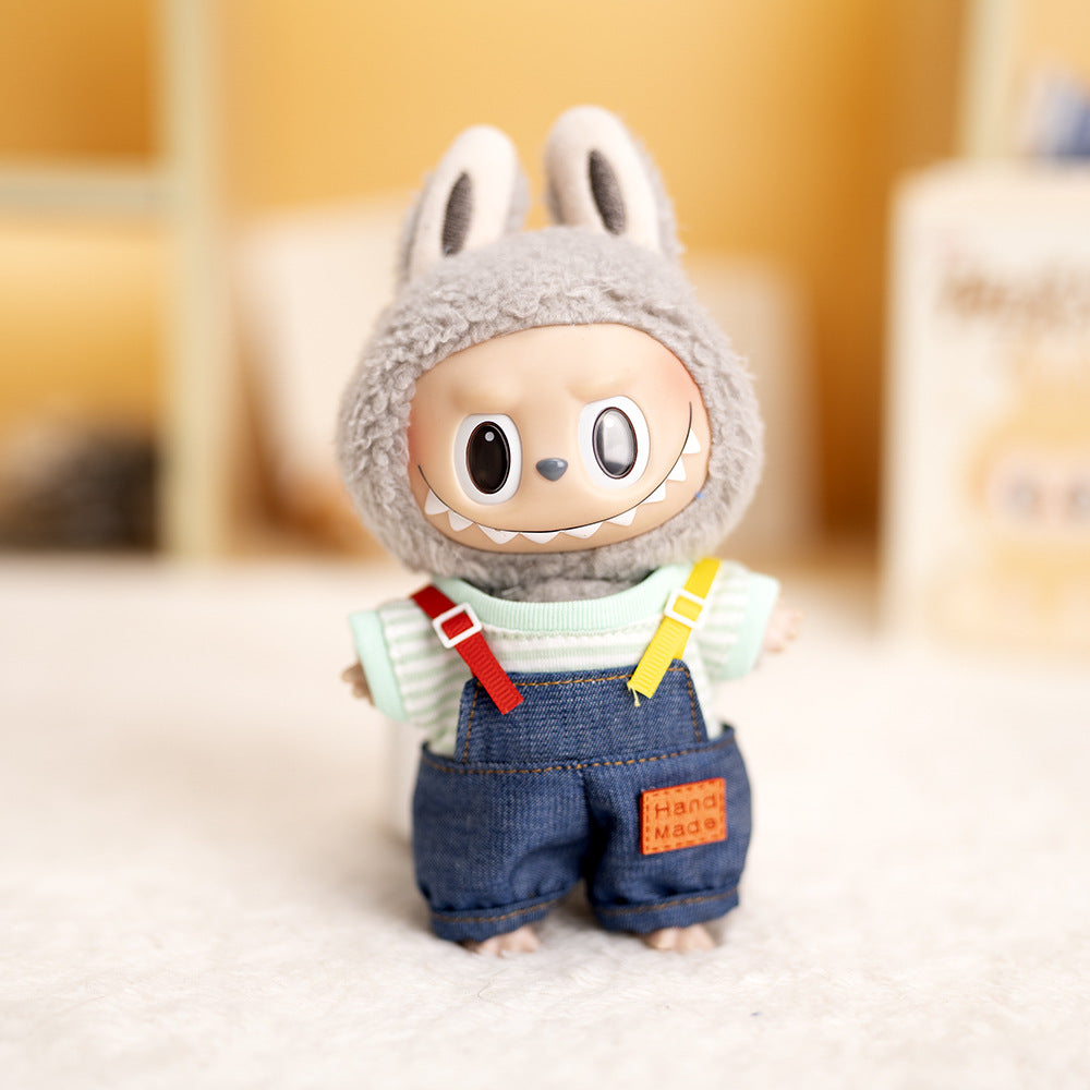 Labubu Plush Doll Clothes T-Shirt with Denim Overalls Labubu Plush Toy Doll Accessories Clothes
