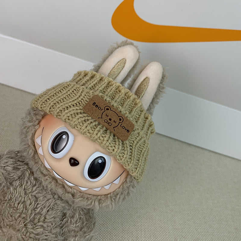 (only-clothes) Labubu Baby Clothes Vinyl Doll Knitted Sweater Hat Casual Trendy Outfit (doll not included)