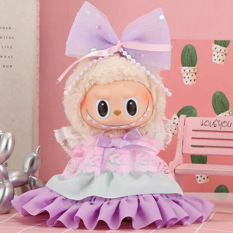 17cm Labubu First Second Third Generation Sitting Party Dress Set Doll Clothes Cute