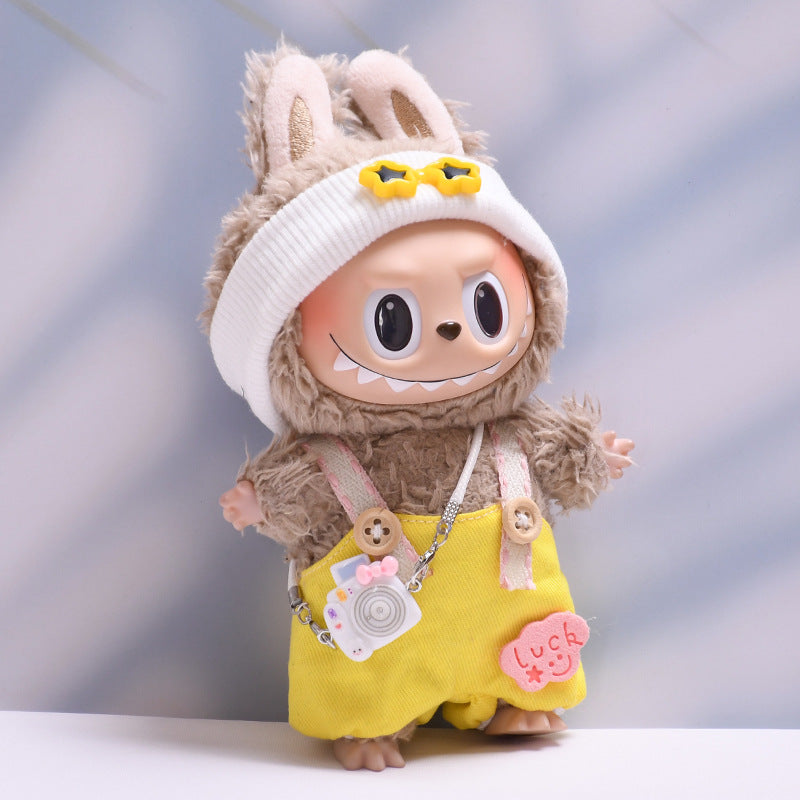 (only-clothes) First and Second Generation Labubu Pendant Luck Overalls Hat Set Labubu Dress-Up Doll Clothes