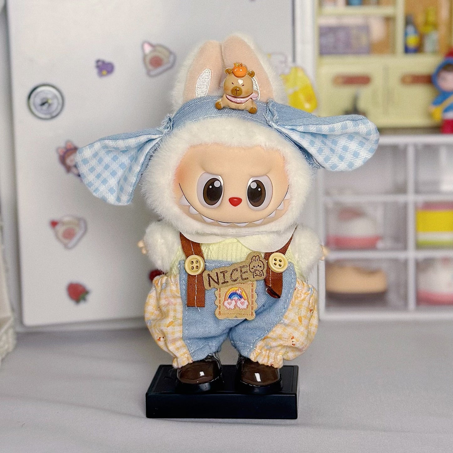 (only-clothes)15- 17cm Labubu Clothes Blind Box Sitting Party Labubu Doll Cowboy Hat Strap Only Clothes