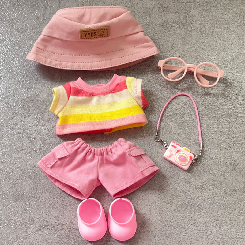 (only-clothes) First, Second, and Third Generation Labubu Summer T-Shirt Dress-Up Fisherman Hat Clothes Hot-Selling Standing Dress-Up Pendant Accessories