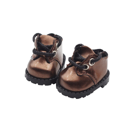 (only-clothes) Labubu 10cm Cotton Doll Shiny Leather Round Toe Lace-up Suit Shoes Finger Shoes 3.8*2.3cm
