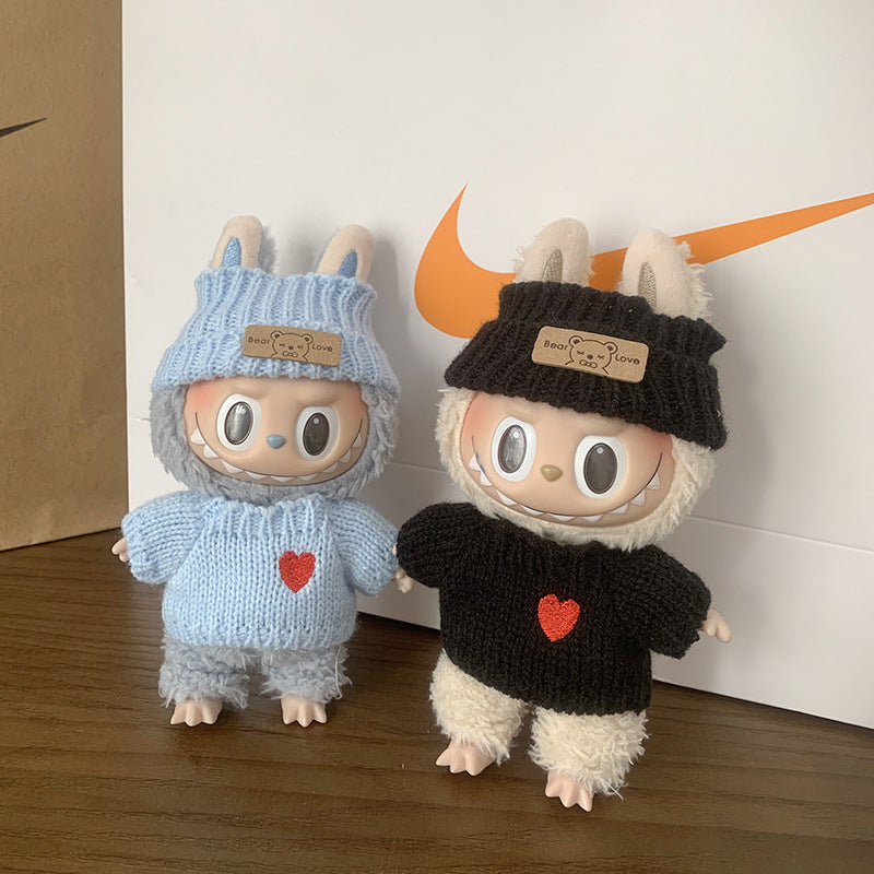 (only-clothes) Labubu Baby Clothes Vinyl Doll Knitted Sweater Hat Casual Trendy Outfit (doll not included)