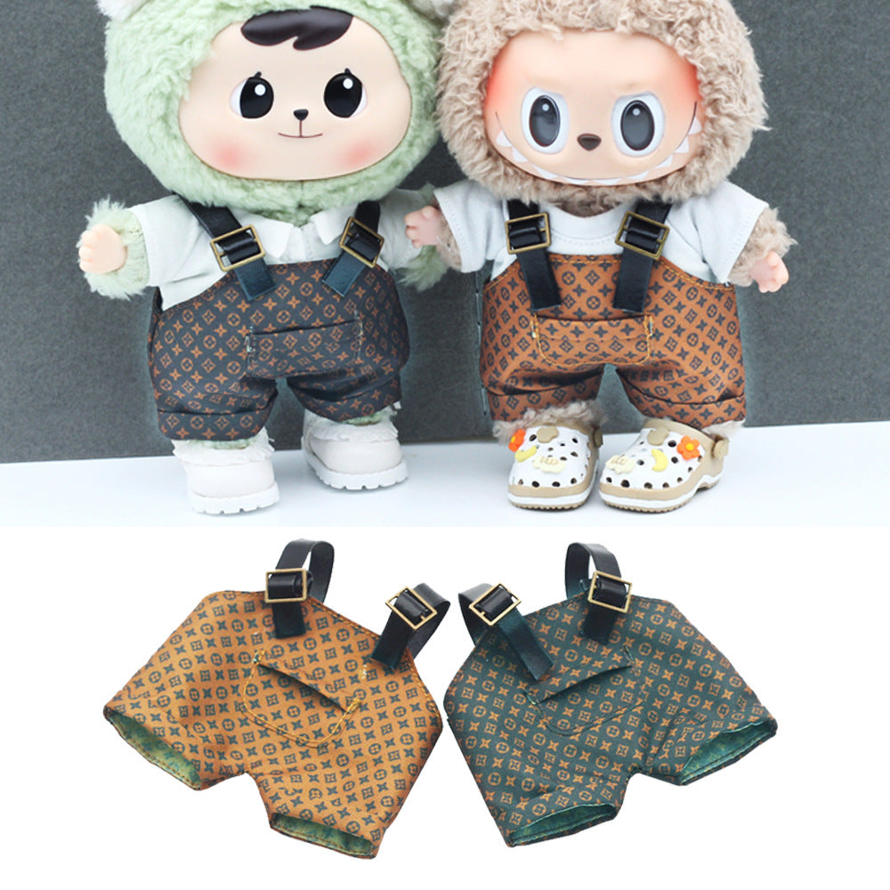 (only-clothes) Vinyl Macaron Labubu Overalls Bubble Mart 17cm Doll Clothes Overalls with Replacement Set