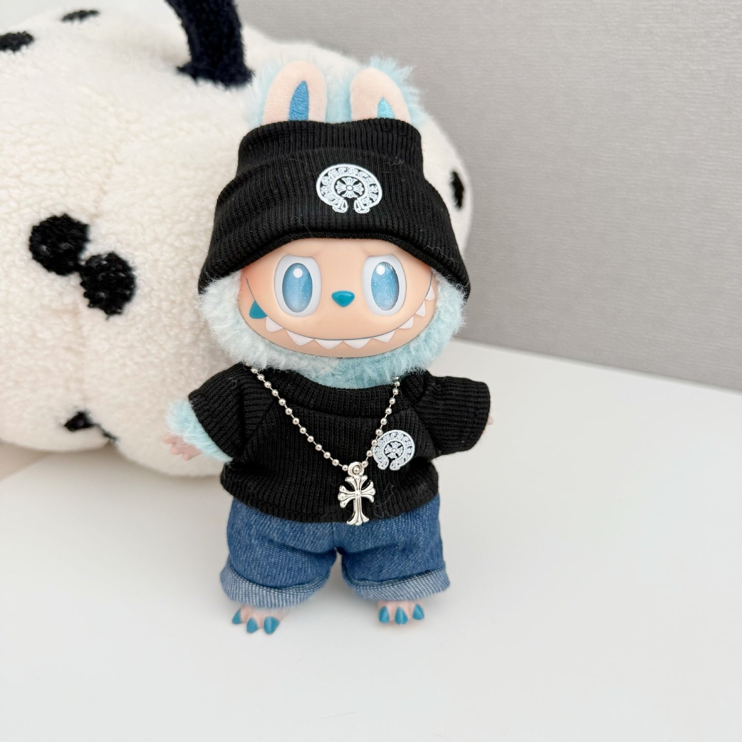 (only-clothes) New Labubu Plush Doll Trendy Brand Crow Heart Set Baby Clothes Replacement Ribbed Shirt Hot-Selling Big Brand Set Cute Baby Clothes