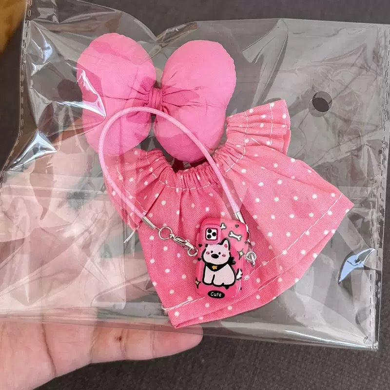 (only-clothes) Only Clothes] 17cm First and Second Generation Labubu Doll Clothes Pendant Labubu Dress Bag Set Bowknot New Style