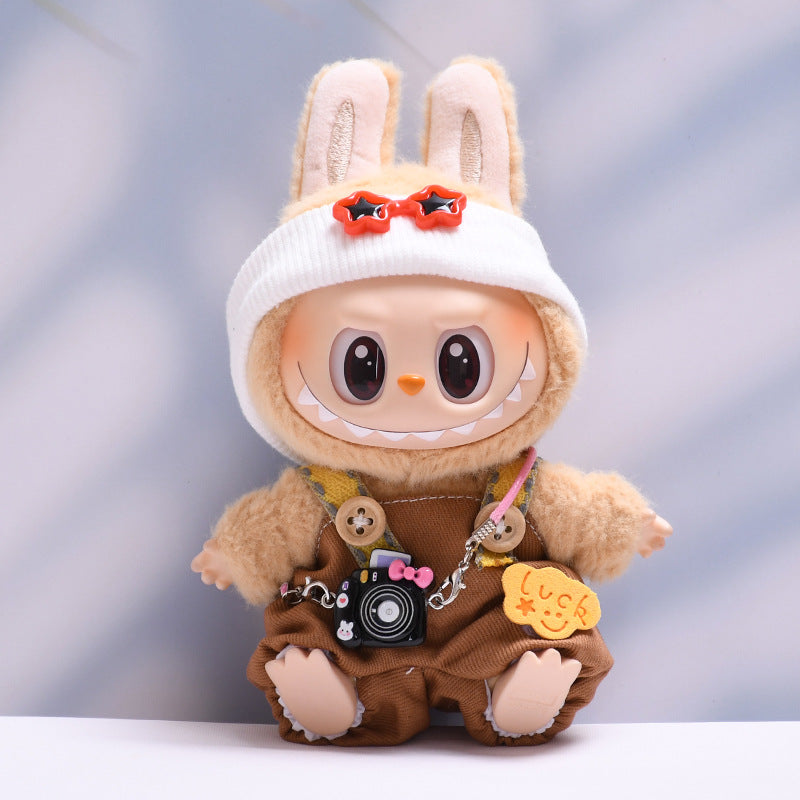 (only-clothes) First and Second Generation Labubu Pendant Luck Overalls Hat Set Labubu Dress-Up Doll Clothes
