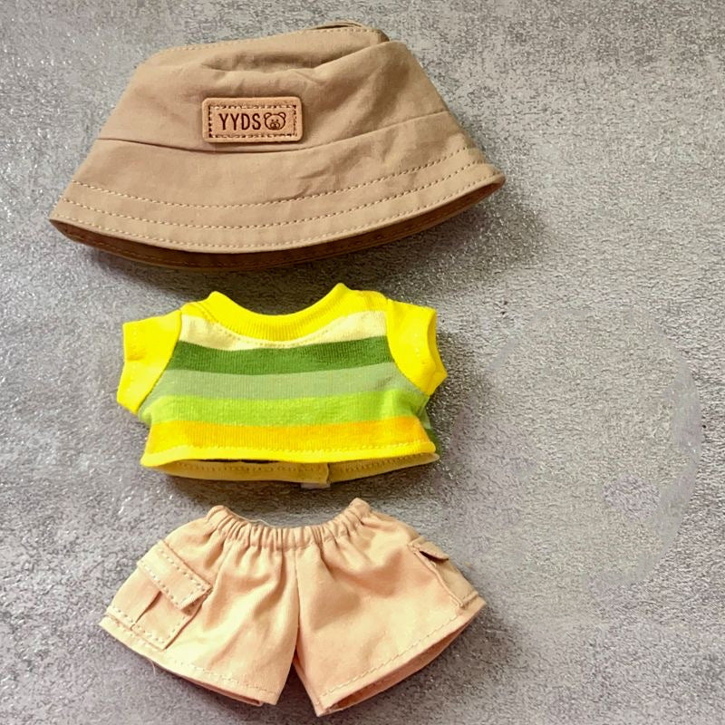 (only-clothes) First, Second, and Third Generation Labubu Summer T-Shirt Dress-Up Fisherman Hat Clothes Hot-Selling Standing Dress-Up Pendant Accessories