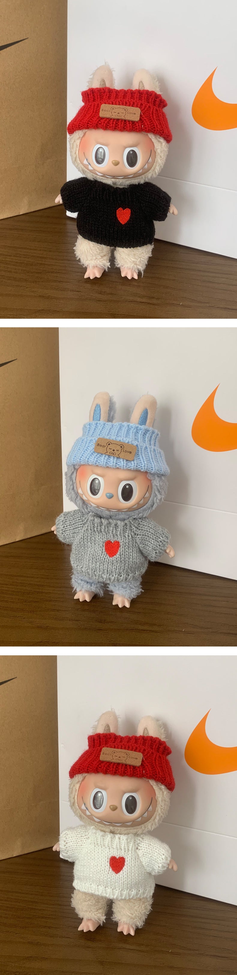 (only-clothes) Labubu Baby Clothes Vinyl Doll Knitted Sweater Hat Casual Trendy Outfit (doll not included)