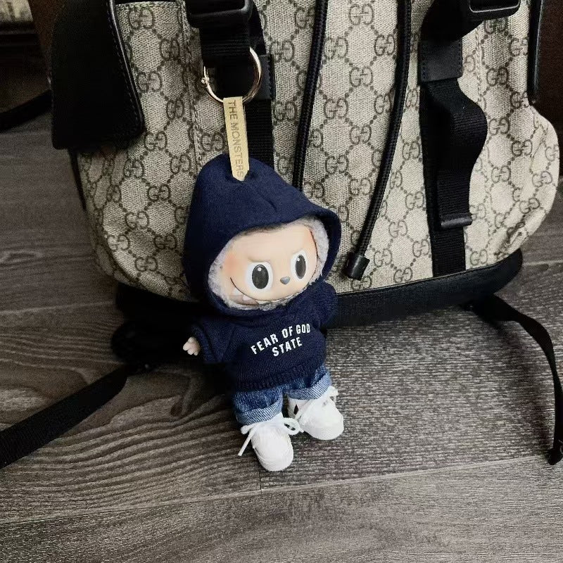 (only-clothes) Only Selling Clothes] 17cm Pendant Blind Box Labubu Doll Keychain Labubu Plush Doll Printed Sweatshirt Set