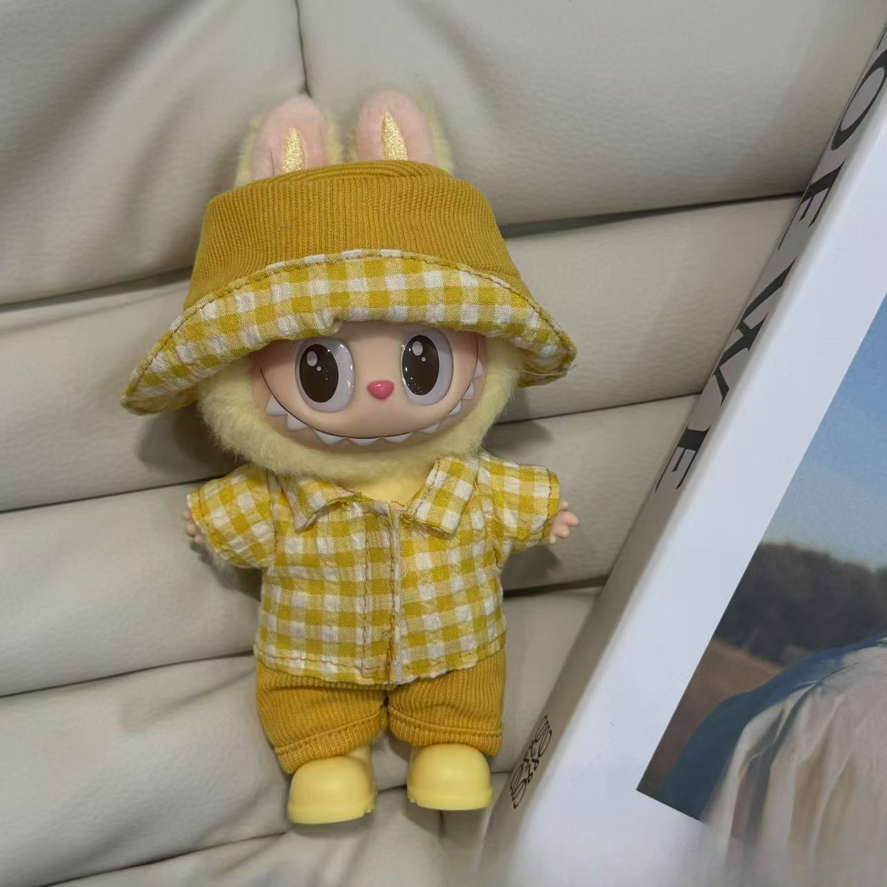(only-clothes) Only Clothes 17cm Labubu Doll Clothes Second and Third Generation Vinyl Doll Clothes Plaid Shirt Set Hat Shoes