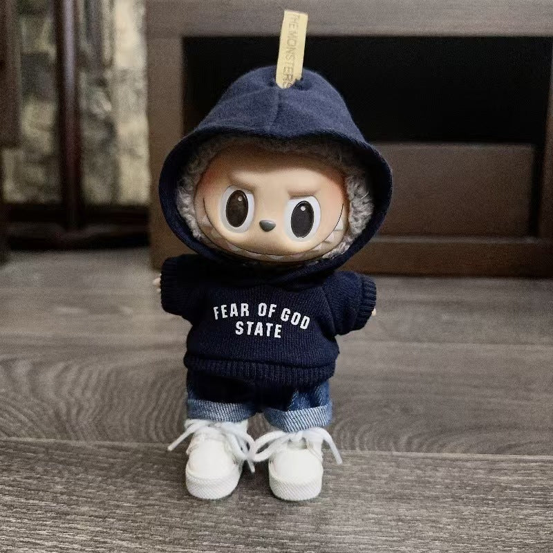 (only-clothes) Only Selling Clothes] 17cm Pendant Blind Box Labubu Doll Keychain Labubu Plush Doll Printed Sweatshirt Set