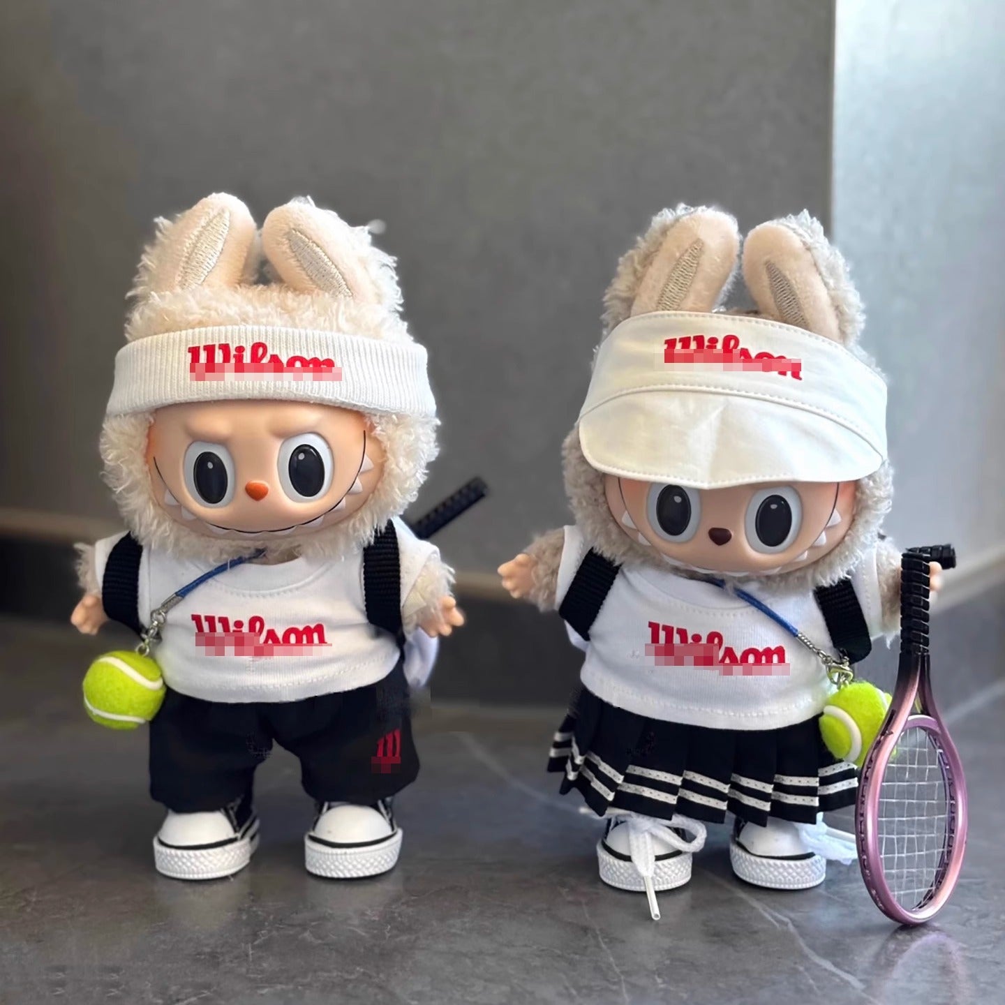 (Only-Clothes) Labubu Vinyl Doll Handmade Automobiles Curtain Cloth Tennis Clothing Doll Clothes 17cm Doll One, Two, Three Generation Sports Suit