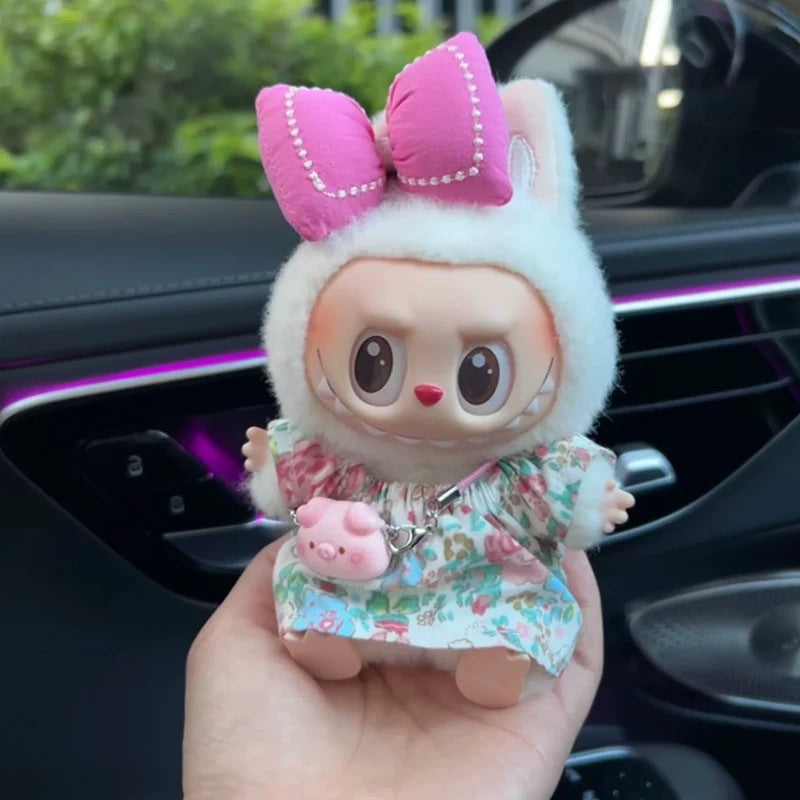 (only-clothes) Only Clothes] 17cm First and Second Generation Labubu Doll Clothes Pendant Labubu Dress Bag Set Bowknot New Style