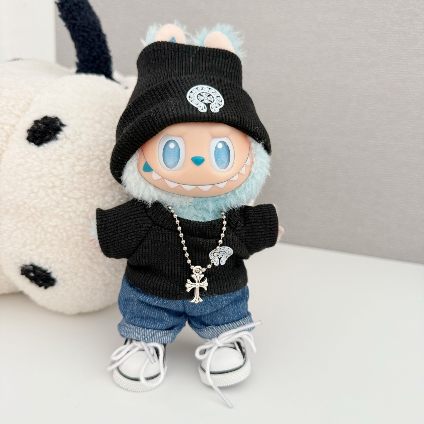 (only-clothes) New Labubu Plush Doll Trendy Brand Crow Heart Set Baby Clothes Replacement Ribbed Shirt Hot-Selling Big Brand Set Cute Baby Clothes