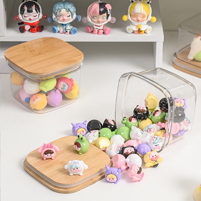 Transparent Labubu Display Box Dustproof Bamboo Wood High Transparency Trendy Toy Cute Bubble Mart Figurine Box Mini Storage Box