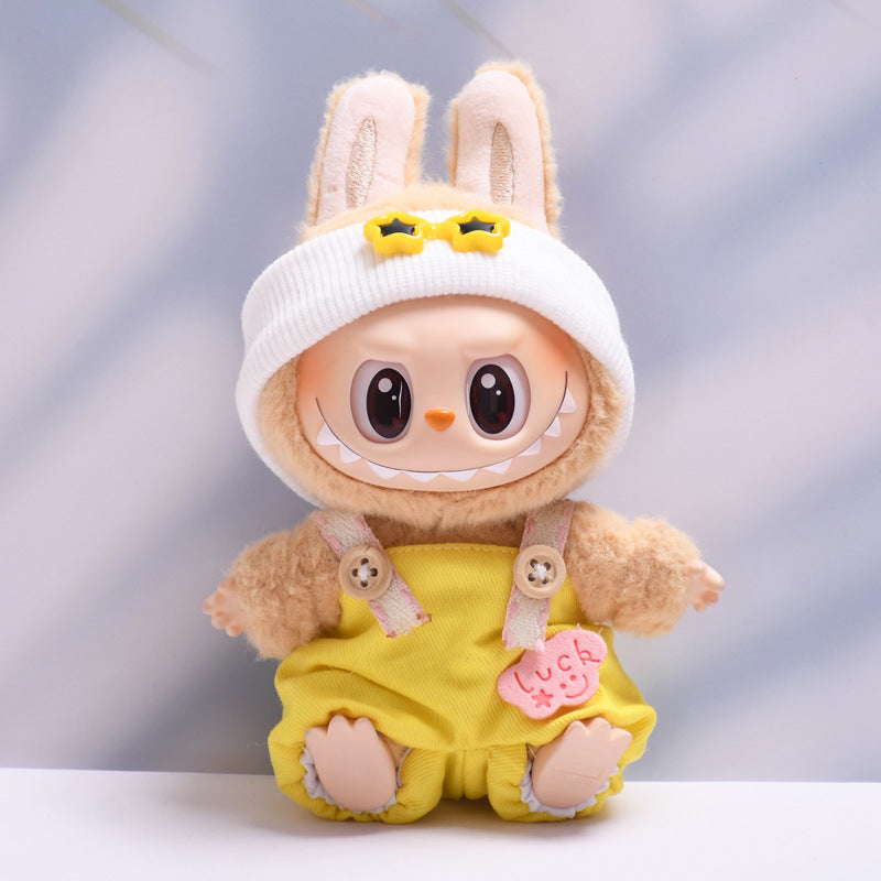 (only-clothes) First and Second Generation Labubu Pendant Luck Overalls Hat Set Labubu Dress-Up Doll Clothes
