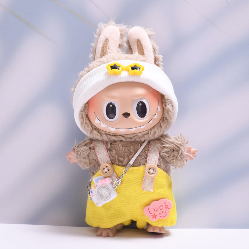 (only-clothes) First and Second Generation Labubu Pendant Luck Overalls Hat Set Labubu Dress-Up Doll Clothes
