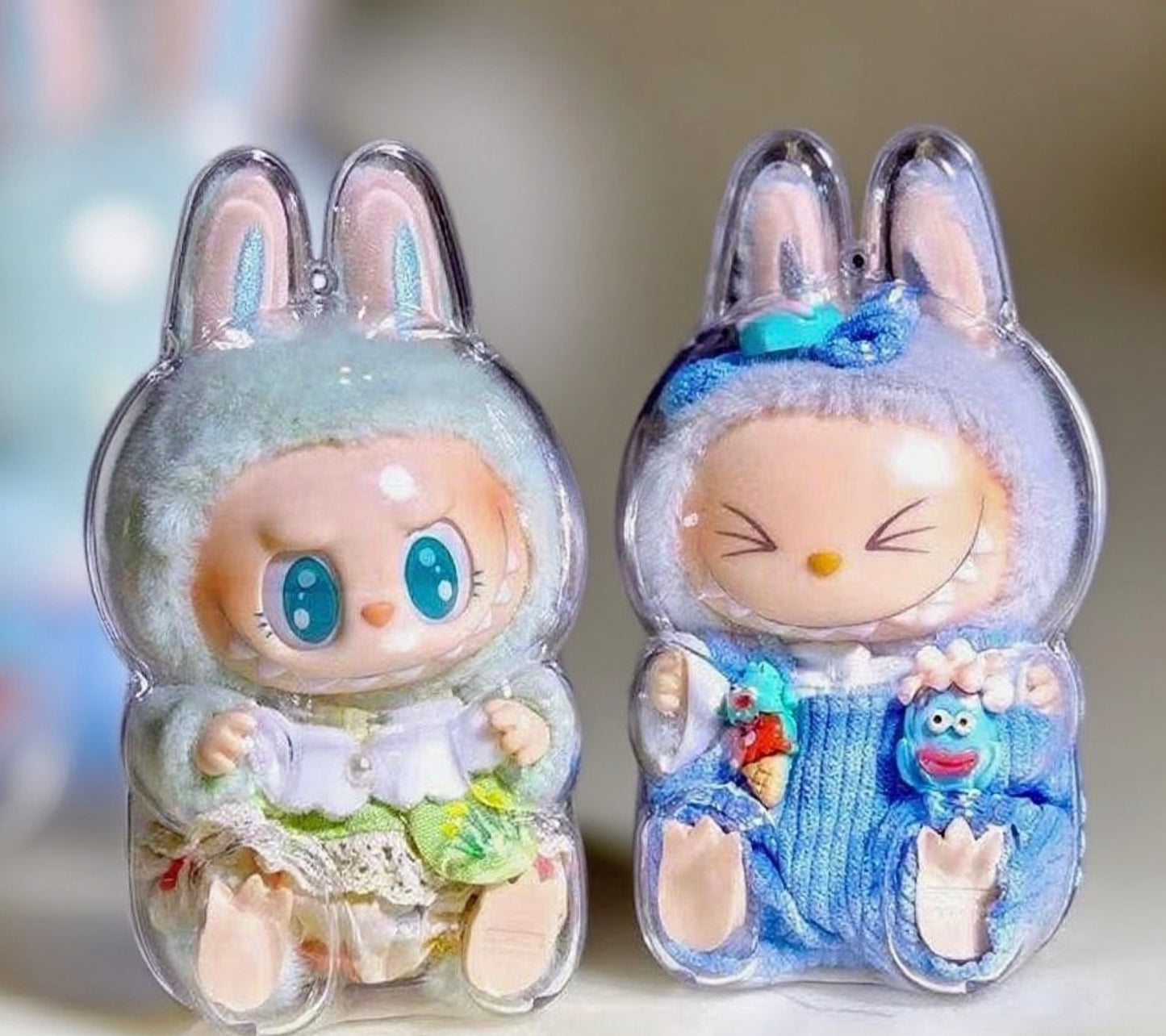 2nd Generation Labubu Sitting Party LABUBU Transparent Protective Case Doll Protective Cover Outfit Bubble Mart 