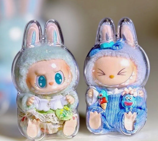 2nd Generation Labubu Sitting Party LABUBU Transparent Protective Case Doll Protective Cover Outfit Bubble Mart 
