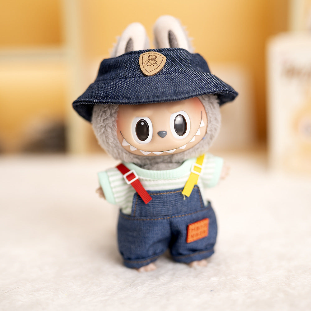 Labubu Plush Doll Clothes T-Shirt with Denim Overalls Labubu Plush Toy Doll Accessories Clothes