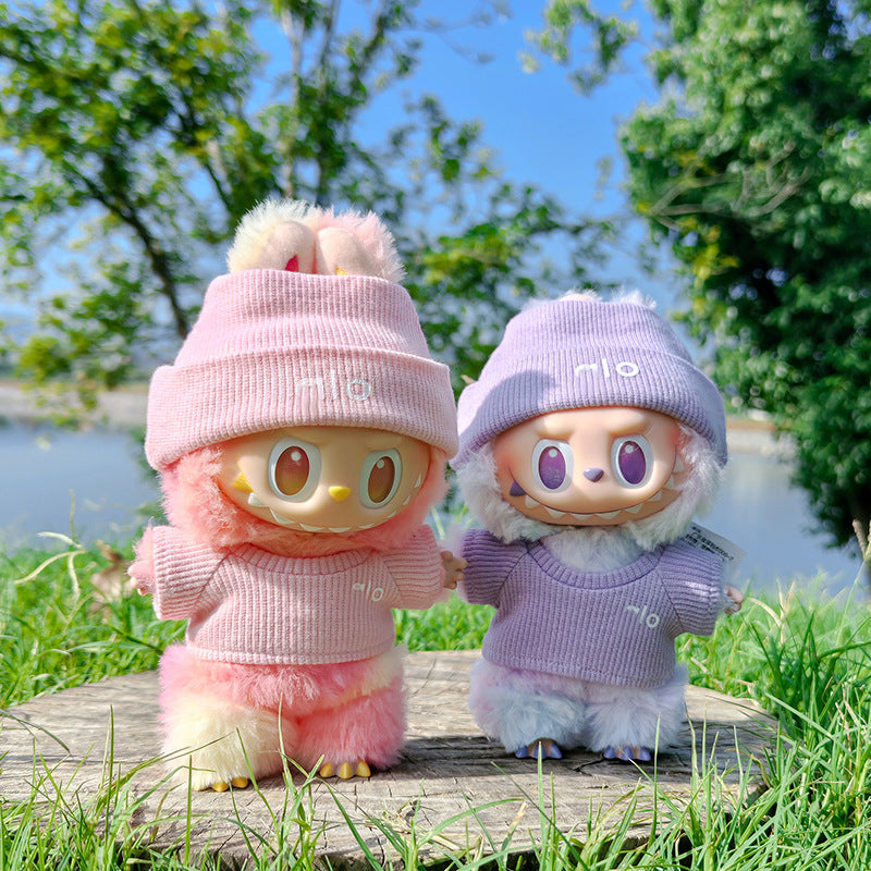 Baby Clothes Suitable for First, Second, and Third Generation 17cm Labubu Macaron Blind Box Sitting Party Logo Knitted Set 