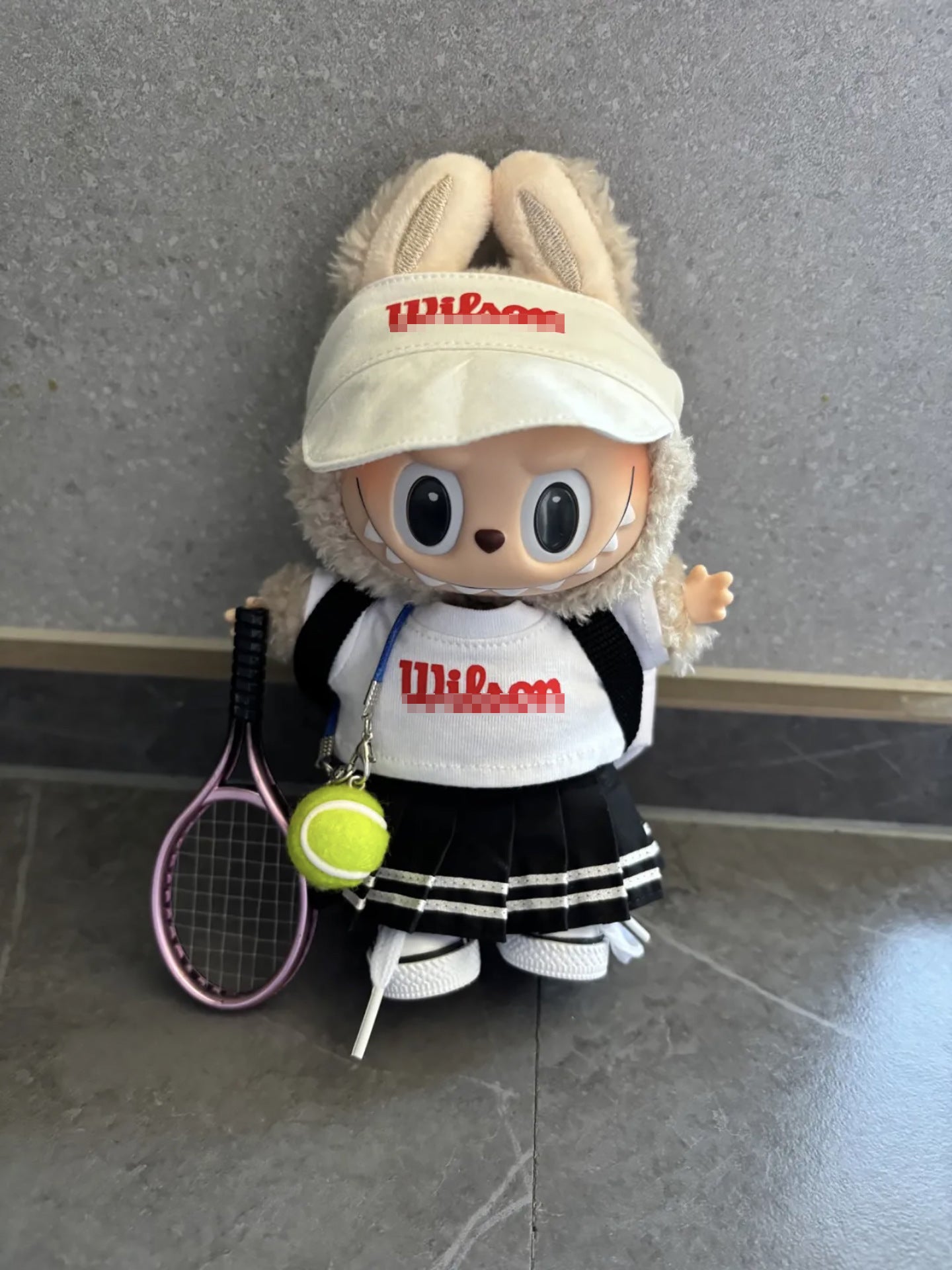 (Only-Clothes) Labubu Vinyl Doll Handmade Automobiles Curtain Cloth Tennis Clothing Doll Clothes 17cm Doll One, Two, Three Generation Sports Suit