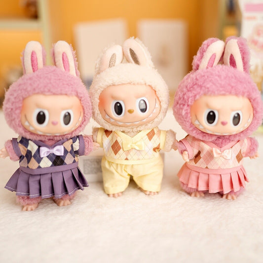 (only-clothes) Labubu Doll Clothes 17cm Labubu Clothes Blind Box Doll Dress Up Set Cute Dress Up British Style Set