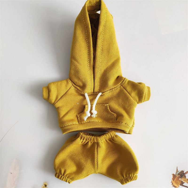 17cm Vinyl Macaron Plush Keychain Labubu Doll with Replacement Hoodie and Pants Set