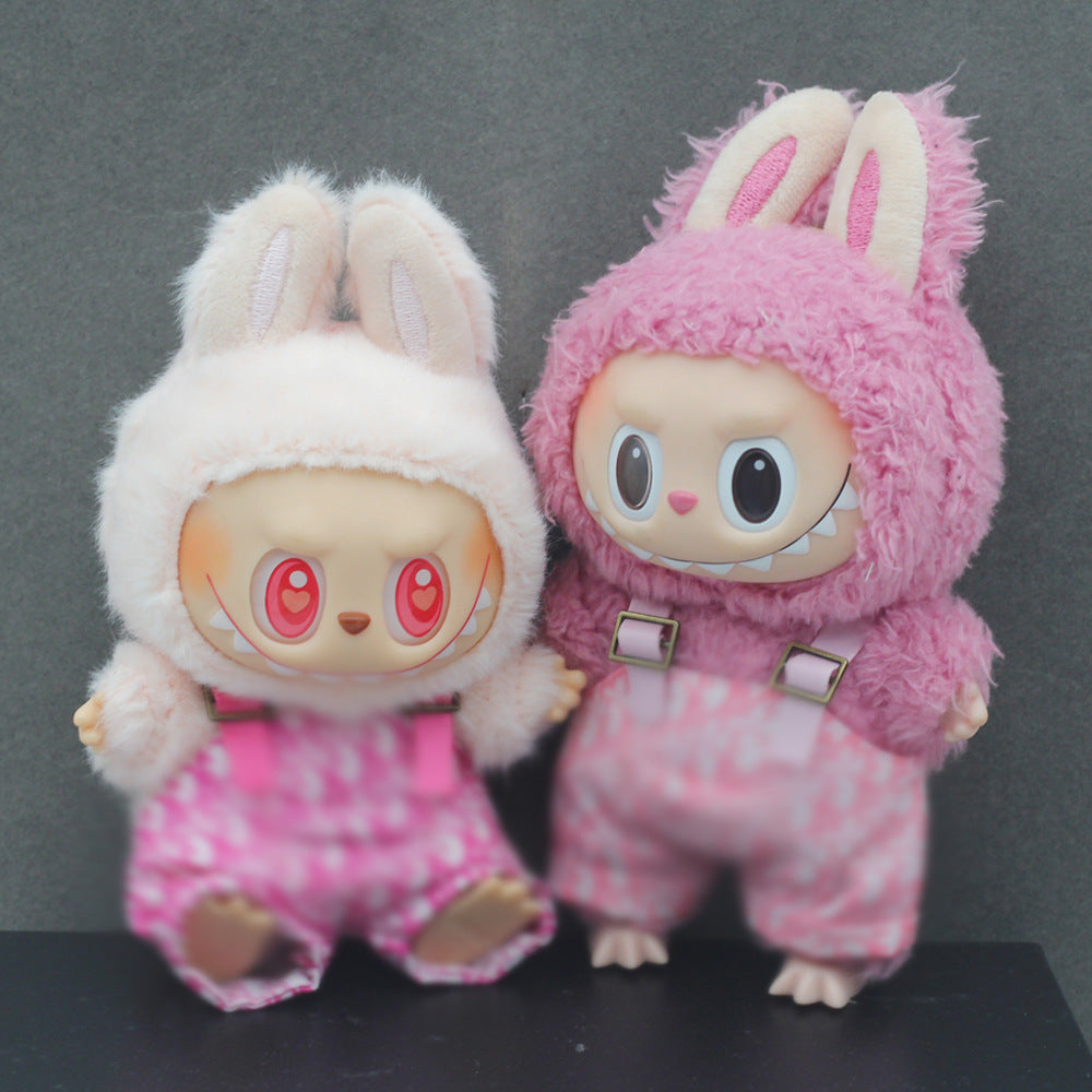 (only-clothes) Vinyl Macaron Labubu Overalls Bubble Mart 17cm Doll Clothes Overalls with Replacement Set