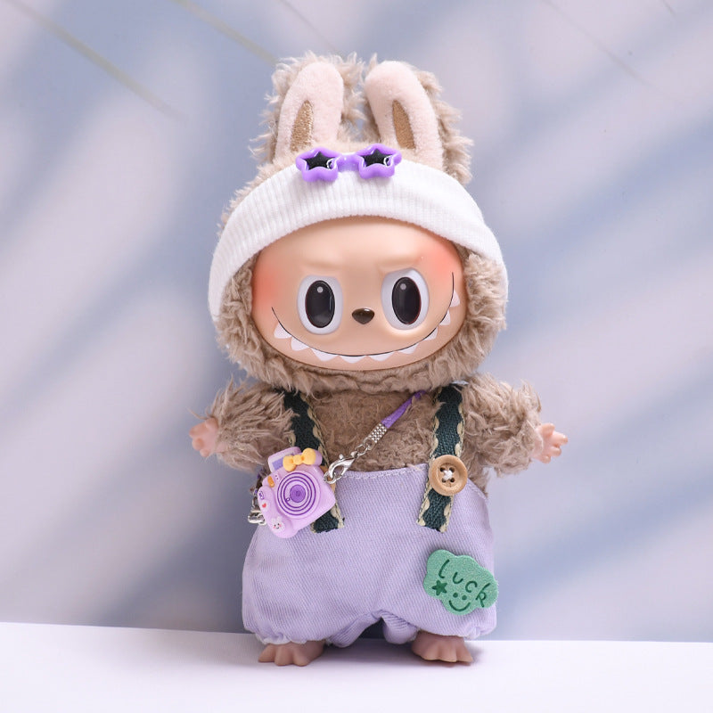 (only-clothes) First and Second Generation Labubu Pendant Luck Overalls Hat Set Labubu Dress-Up Doll Clothes