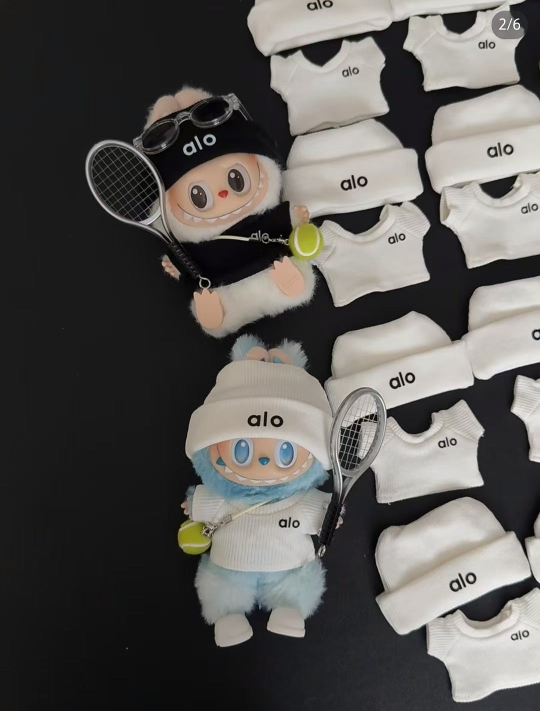 (only-clothes) In Stock Alo Knitted Labubu Tennis Baby Clothes Sports Set First Second Third Generation Sitting Party Labubu Clothes