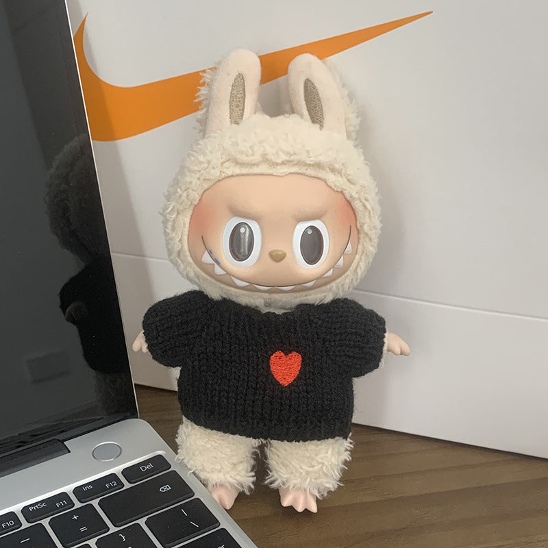 (only-clothes) Labubu Baby Clothes Vinyl Doll Knitted Sweater Hat Casual Trendy Outfit (doll not included)