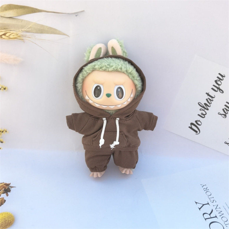 17cm Vinyl Macaron Plush Keychain Labubu Doll with Replacement Hoodie and Pants Set