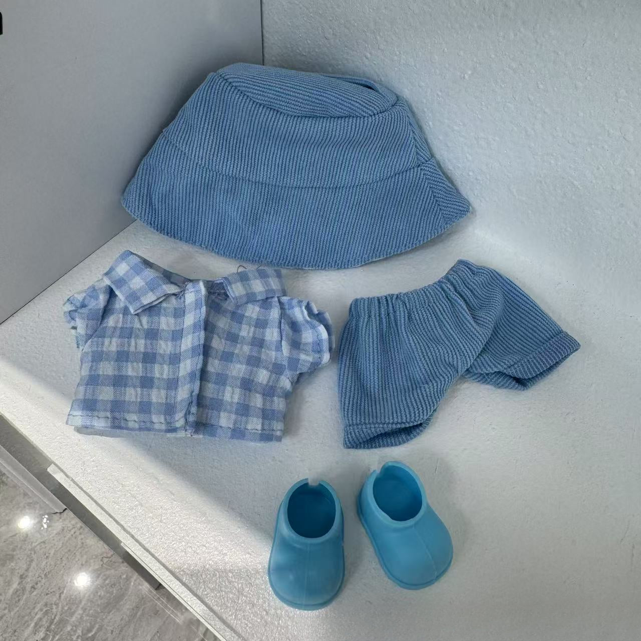 (only-clothes) Only Clothes 17cm Labubu Doll Clothes Second and Third Generation Vinyl Doll Clothes Plaid Shirt Set Hat Shoes
