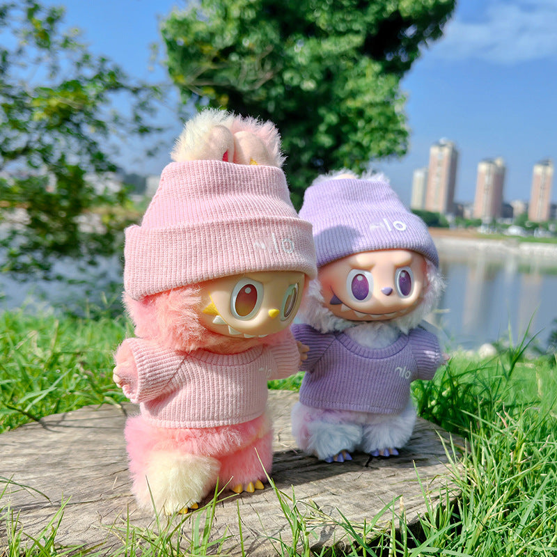 Baby Clothes Suitable for First, Second, and Third Generation 17cm Labubu Macaron Blind Box Sitting Party Logo Knitted Set 