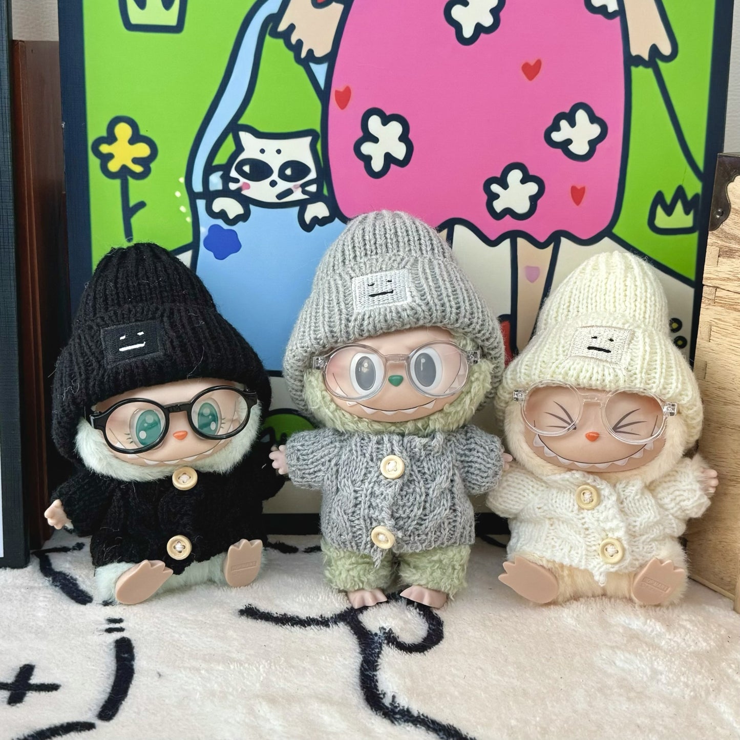 (only-clothes) First and Second Generation Keychain Labubu Clothing Pendant Labubu Hat Sitting Party Sweater Warm Winter Set Scarf