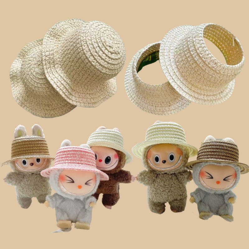 (only-clothes) Labubu Open Top Straw Hat Woven Hat Party Costume Accessories Pastoral Style Labubu Baby Clothes Decoration Accessories