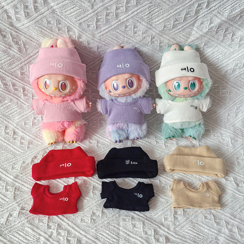 Baby Clothes Suitable for First, Second, and Third Generation 17cm Labubu Macaron Blind Box Sitting Party Logo Knitted Set 