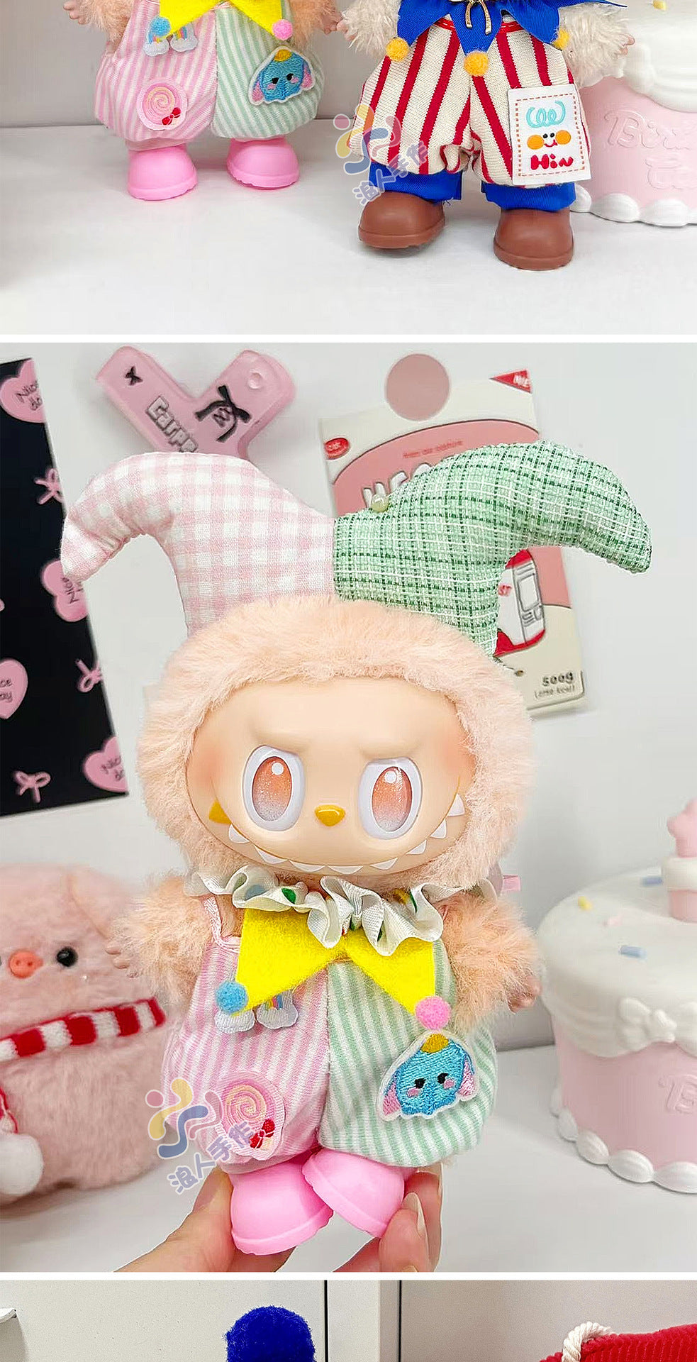 (Only-Clothes) Labubu Doll Clothes Automobiles Curtain Cloth Clothes Three Generations Wear Circus Clown Fashion Big Brand Cute Cartoon National Style